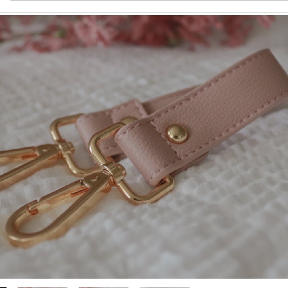 Blush Pink Vegan Leather Stroller Hooks Straps